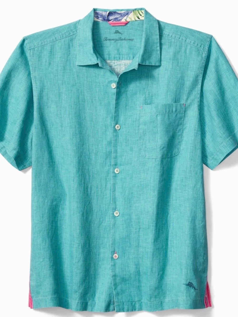 Tommy Bahama Linen Camp Shirt Green-Blue Size Medium